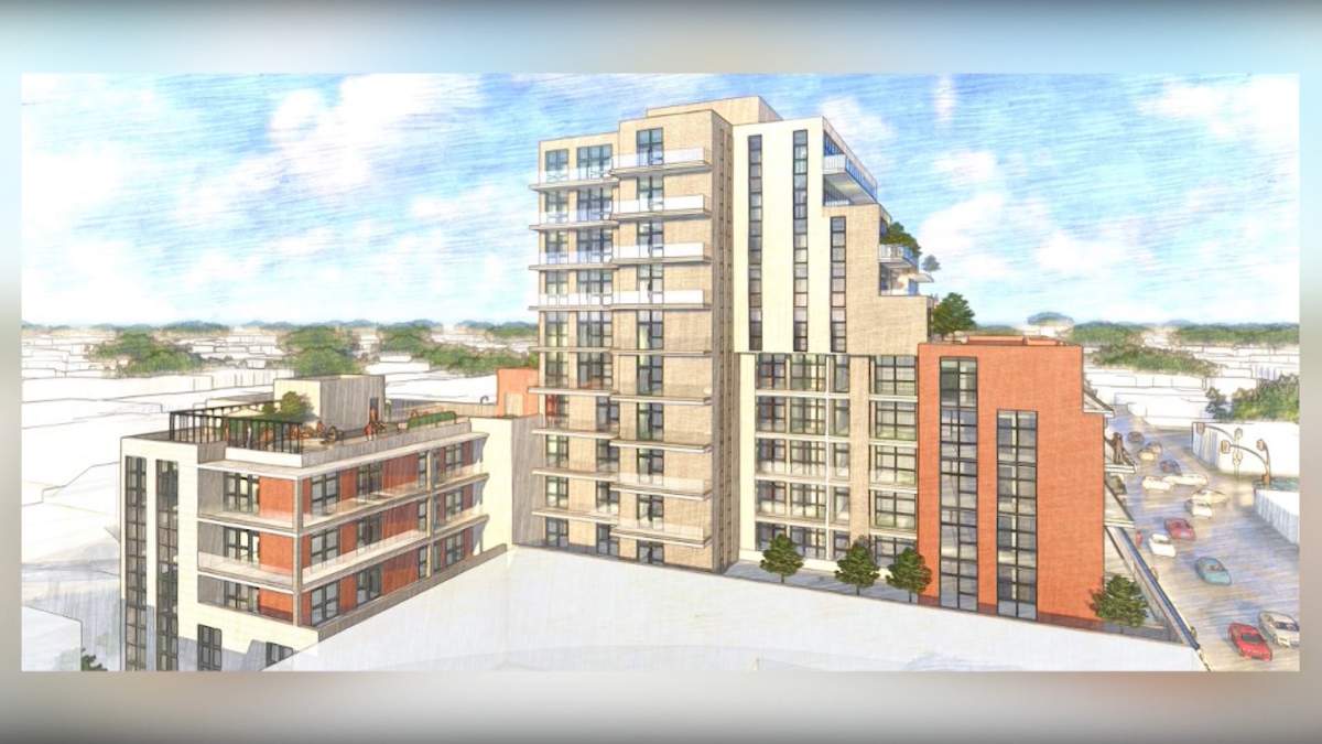 The condo compromise includes a stepped-back design and a pedestrian walkway space through the main floor connecting Princess and Queen streets.