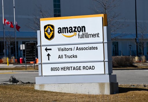 An empty parking lot is shown at the Amazon Fulfillment Centre during the COVID-19 pandemic in Brampton, Ont., on March 15, 2021. One of the Amazon centres was ordered to shutdown due to COVID-19.
