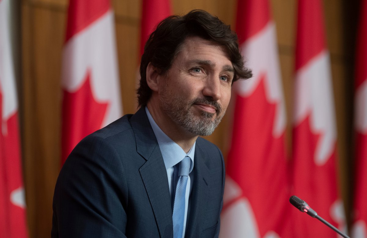 Prime Minister Justin Trudeau is seen during a news conference in the Parliamentary precinct on the COVID-19 pandemic, Tuesday April 6, 2021 in Ottawa. 
