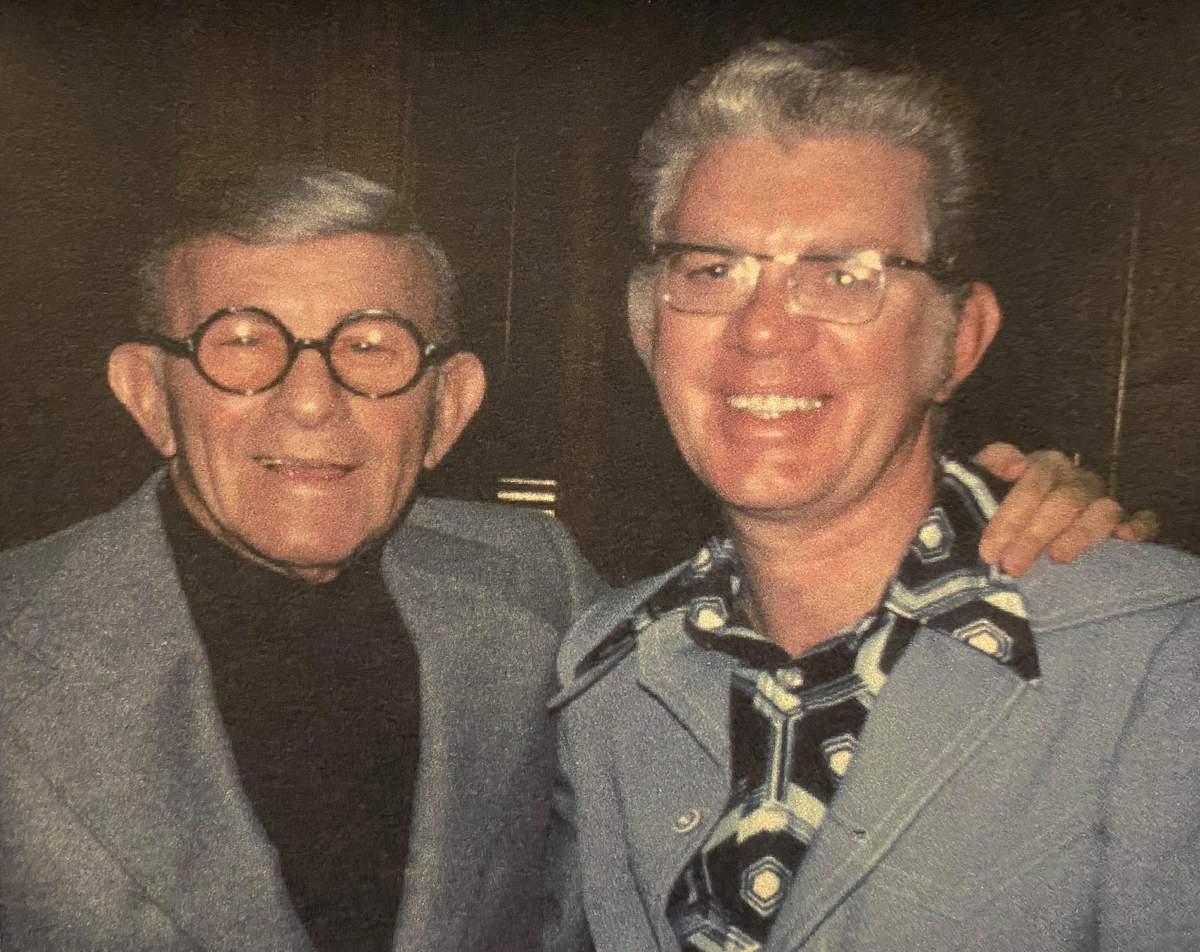 Ottawa radio personality Gord Atkinson, right, poses with comedian George Burns in an undated handout photo. Atkinson, who exposed the world to a young Paul Anka and rubbed elbows with Elvis Presley on his popular "Campus Corner" show, has died at 94.