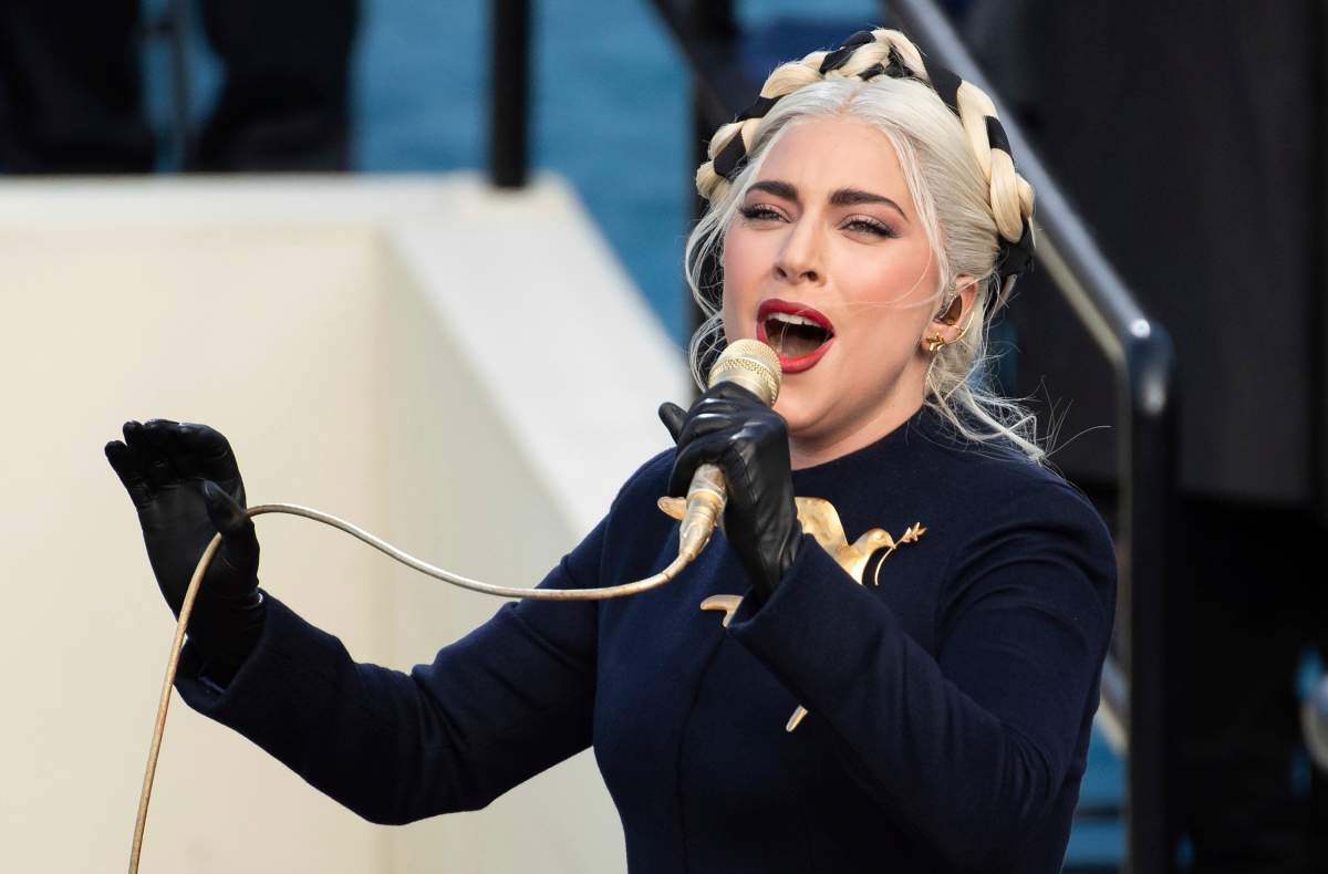 FILE - In this Jan. 20, 2021 file photo, Lady Gaga sings the national anthem during President-elect Joe Biden's inauguration at the U.S. Capitol in Washington.