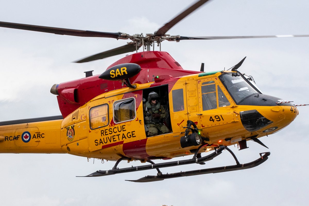 A search and rescue helicopter CH-149 Griffon from 424 squadron at CFB Trenton, leaves a helipad in Kingston, Ontario on Tuesday, Sept. 29, 2020. 