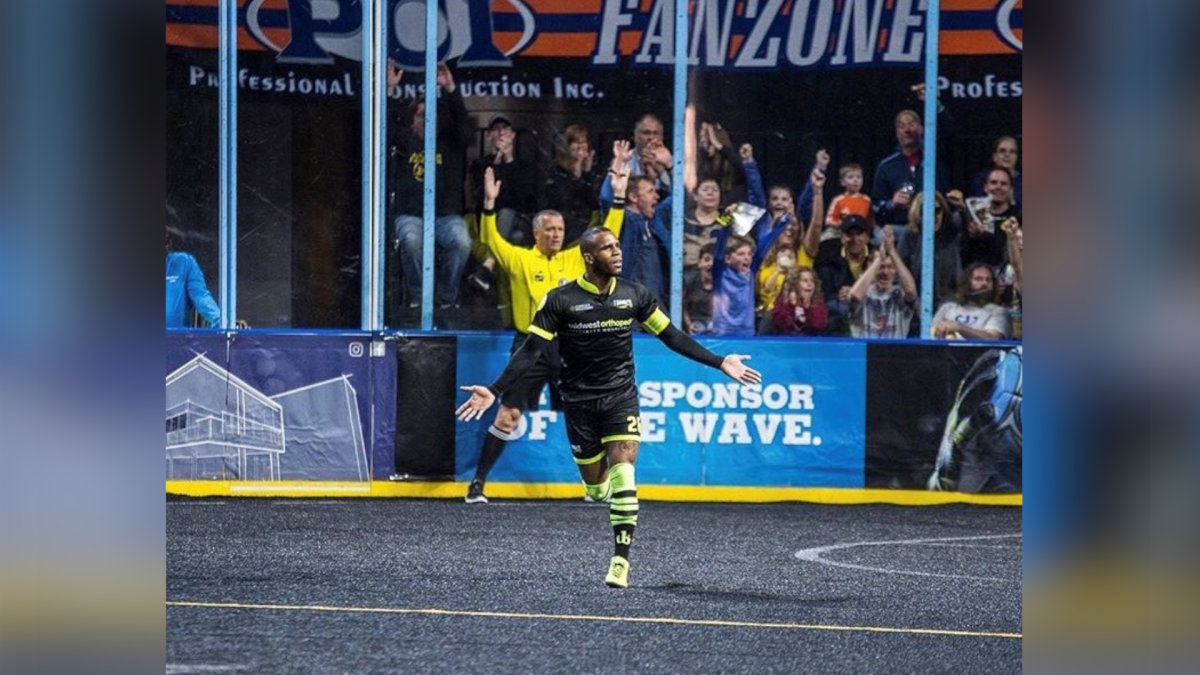 Canadian Ian Bennett, a star forward with the Milwaukee Wave of the MASL, celebrates a goal in an undated handout photo. Bennett, named MVP of the Major Arena Soccer League this season, leads Canada's roster for the CONCACAF Futsal Championship next month in Guatemala.