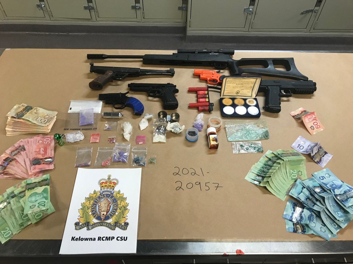 Kelowna RCMP seized replica guns, drugs and stolen property as a result of a search warrant at a Kelowna home. 