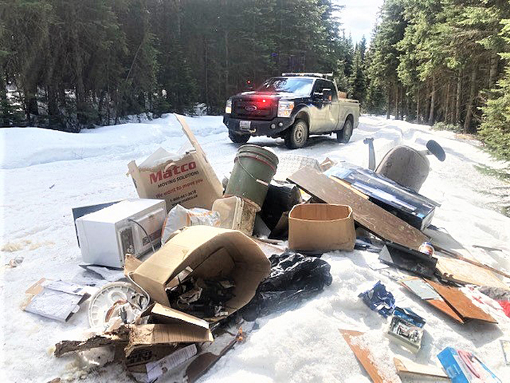 A photo of the illegal dumpsite along Postill Lake Forest Service Road near Kelowna. 