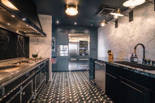 There is over $1,000,000 worth of marble in this home, over $1,000,000 of custom furniture, and the Gaganeau & La Cornue kitchen is worth over $500,000.