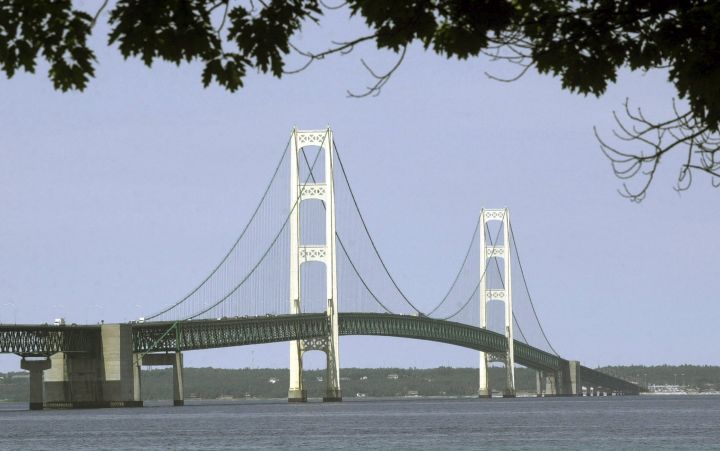 This July 19, 2002, file photo, shows the Mackinac Bridge that spans the Straits of Mackinac from Mackinaw City, Mich. 