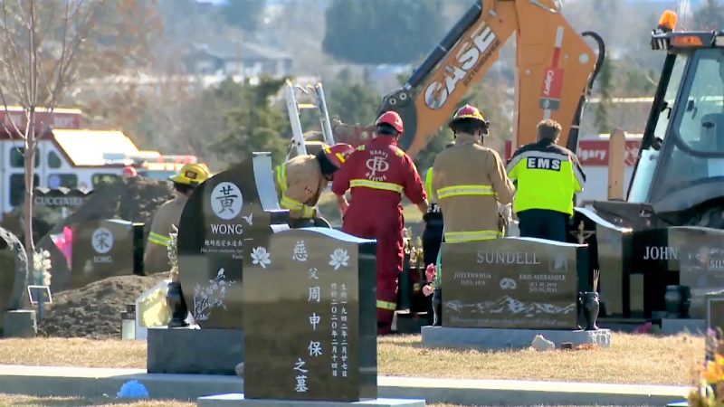 Emergency crews respond to Queen’s Park Cemetery in northwest Calgary on Monday, April 26, 2021. 