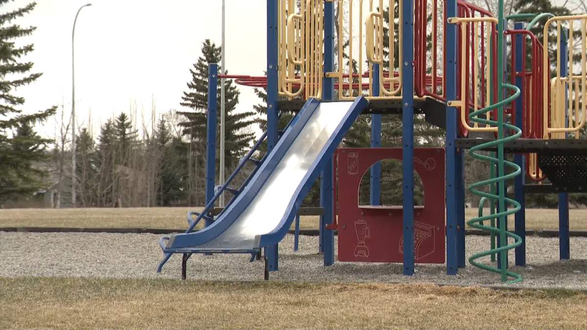 Graffiti was spray-painted on the parking lot of a playground in southwest Calgary. 