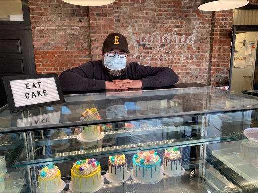 Jeff Nachtigall, one of the directors of Sugared & Spiced Baked Goods, is seen in his shop on April 9, 2021.