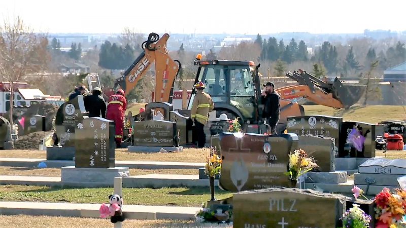Emergency crews respond to Queen’s Park Cemetery in northwest Calgary on Monday, April 26, 2021.