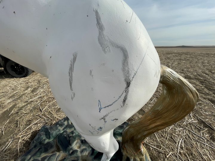 Morgan the unicorn appears to have suffered some damage after going missing for at least a day.