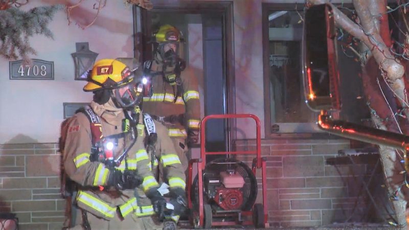 Calgary firefighters respond to a blaze in the 4700 block of Nipawin Crescent Northwest on Wednesday, March 31, 2021.