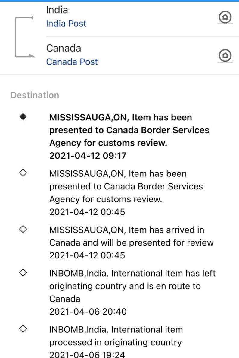 Screenshot of delivery information provided by drug supplier who claimed to be based in India. April 20, 2021