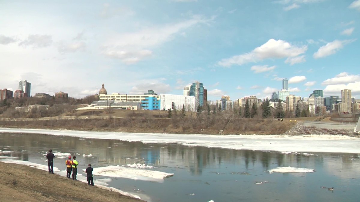 The thawing North Saskatchewan River in Edmonton, Alta. on Tuesday, April 6, 2021.