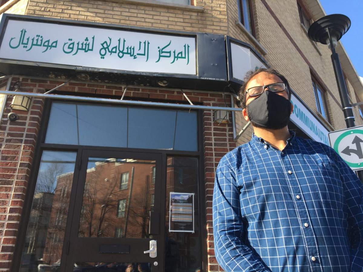Yusuf Faqiri of the National Council of Canadian Muslims stands in front of Centre Communautaire Islamique Assahaba
