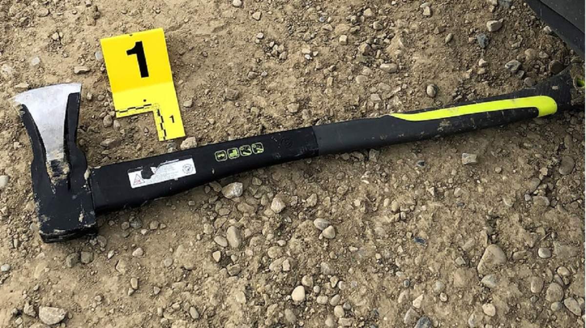 An axe recovered from the scene of a fatal RCMP shooting on the O’Chiese First Nation April, 3, 2021.