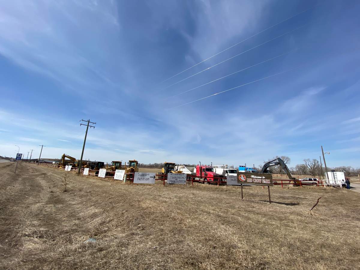 Blood Tribe contractors and truckers petition in Stand Off on April 3.