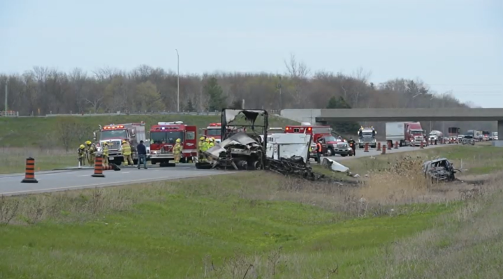 Fiery collision on Highway 403 near Brantford, Ont., injures 2: Ontario ...