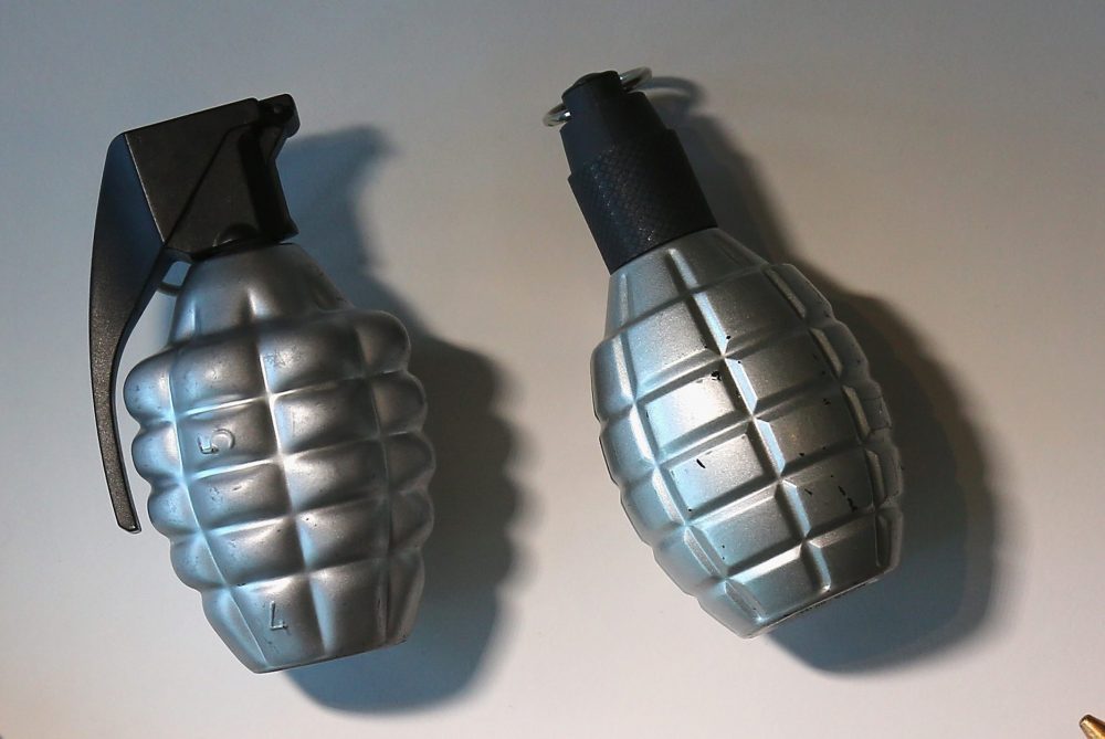 Fake plastic grenades are shown in this file photo.