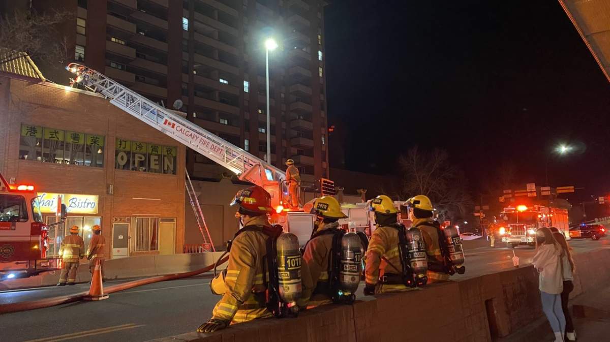 The Calgary Fire Department responded to a blaze in the 200 block of Centre Street S. on Saturday, April 10, 2021.
