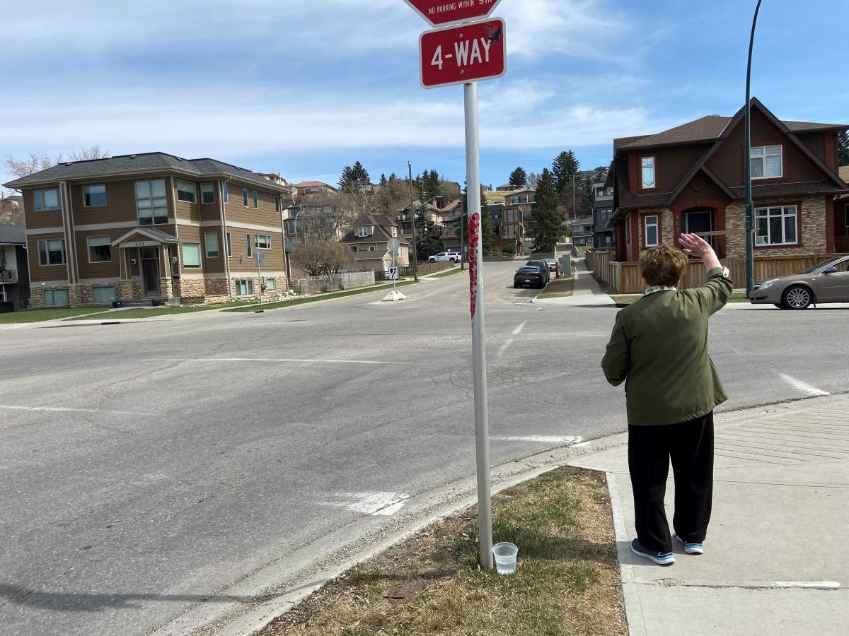 Helen waving at the corner.
