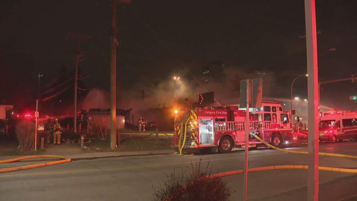 Calgary firefighters respond to a blaze in the 3700 block of 8 Avenue southwest on Thursday, April 22, 2021.