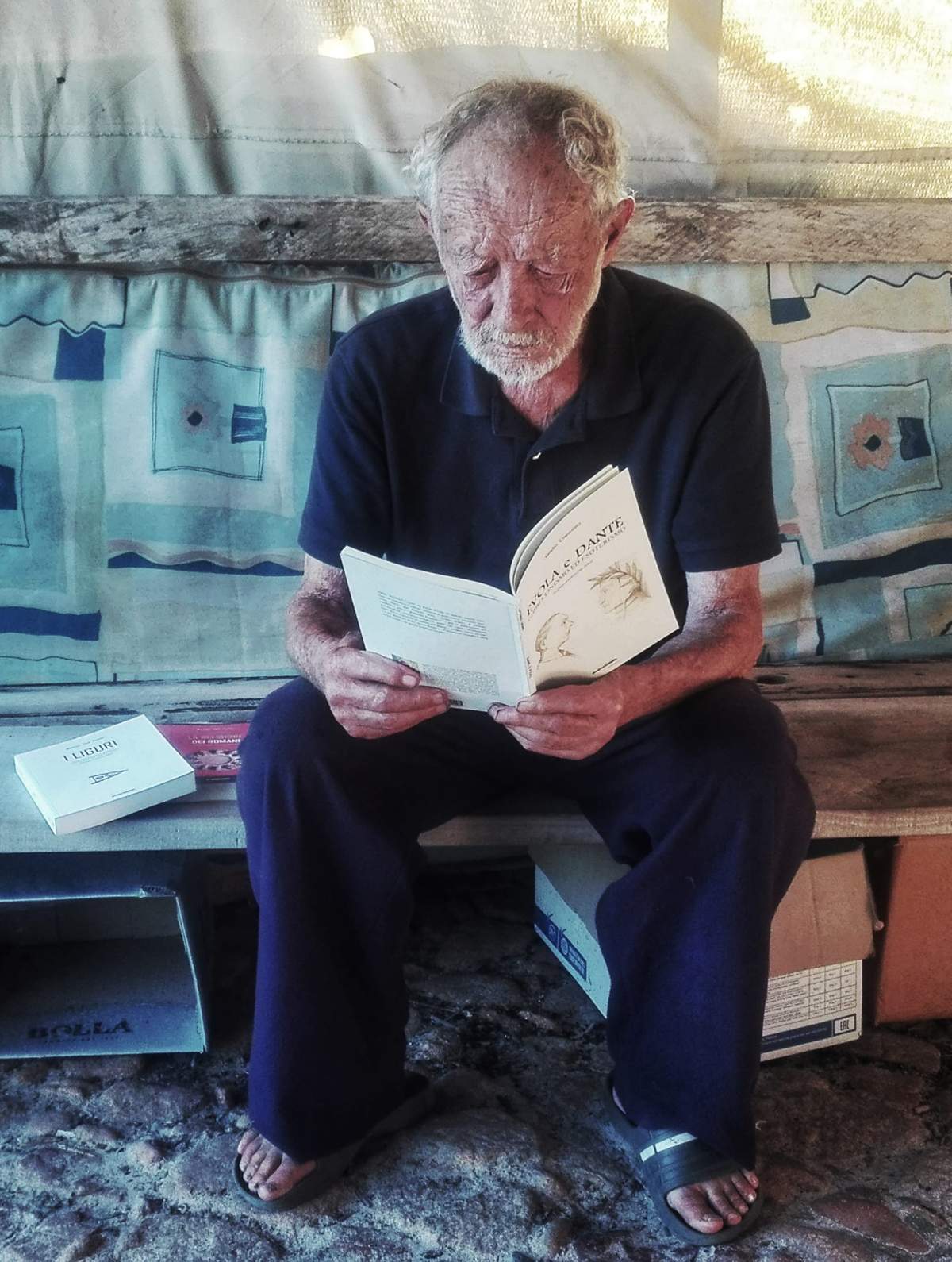 Mauro Morandi is shown in his hut on the Isle of Budelli in Italy.