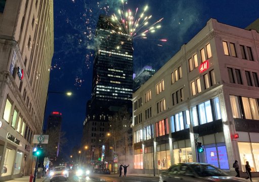 Fireworks light up the sky as some Montrealers defy city’s 8 p.m. curfew. Monday, April 12, 2021. Gloria Henriquez/Global News