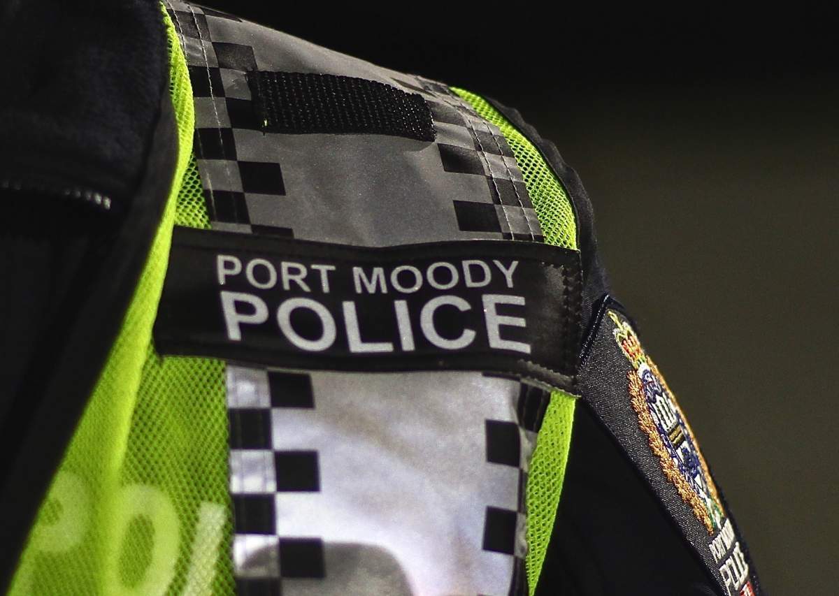 A Port Moody police officer is seen in an undated file photo from the police department. British Columbia's police watchdog, the Independent Investigations Office, is investigating a motorcyclist's crash with a Port Moody police vehicle on Tuesday, July 25, 2023.