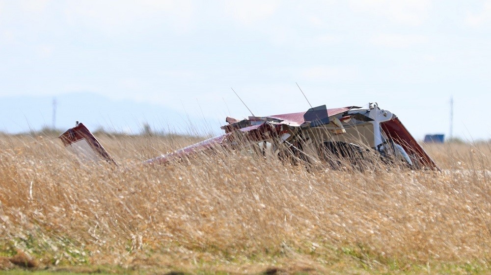 The aftermath of a small plane crash at the Boundary Bay Airport on Saturday. 