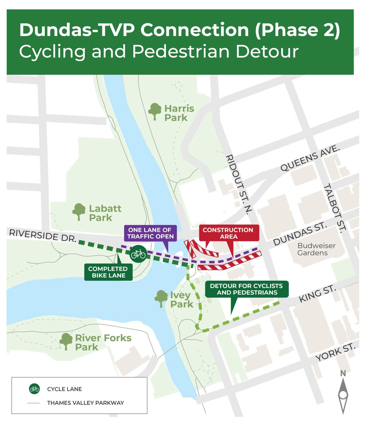 The city says “this map shows the location of the second phase of the Dundas Street-TVP Connection project.”