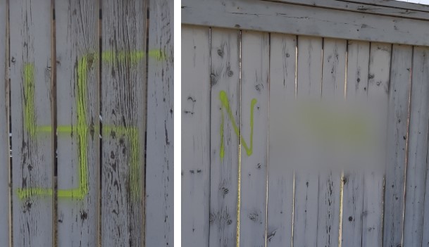 Calgary police are investigating swastikas and a racial slur that were spray-painted in a park.