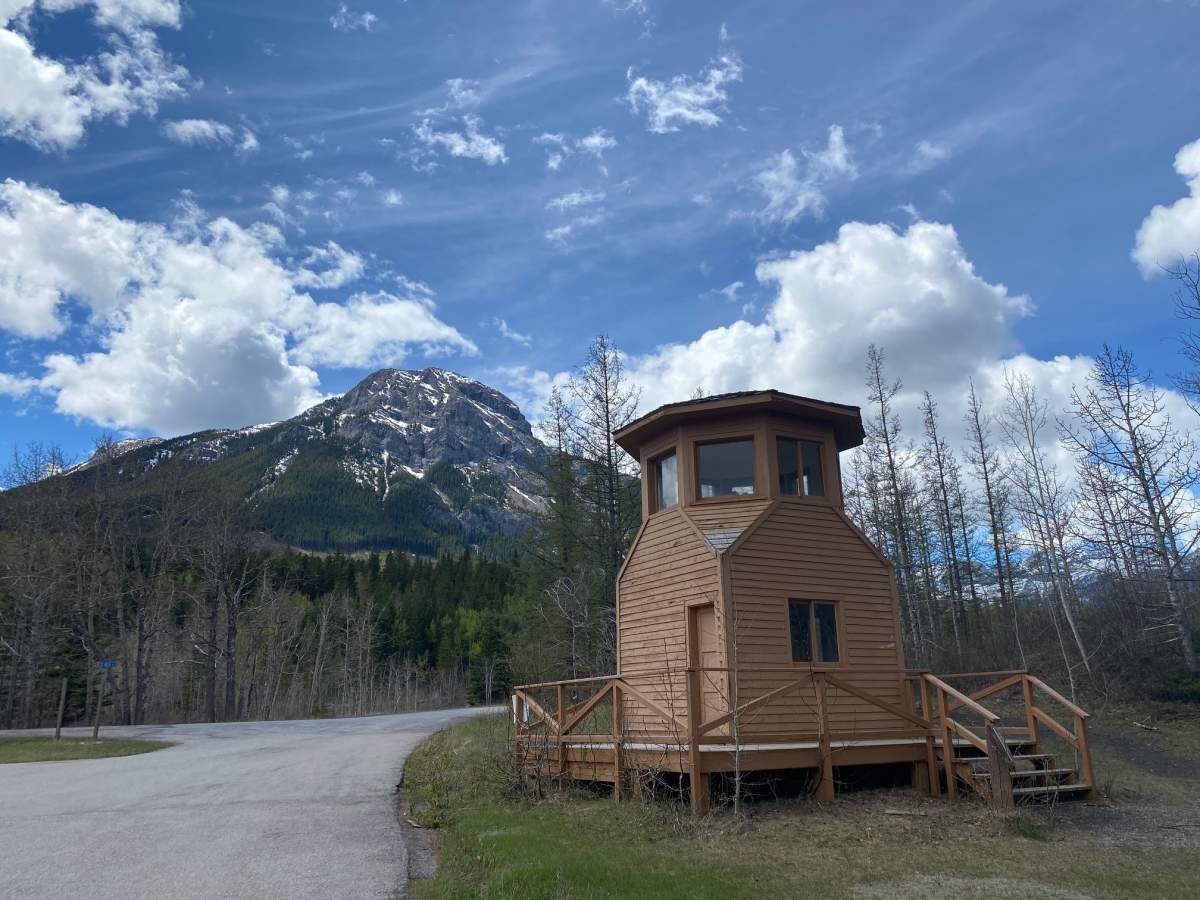 The Colonel’s Cabin and one guard tower are all that remain of the Kanaskis Internment and POW camp, where some Italians were housed early in WW2. May 26, 2021.