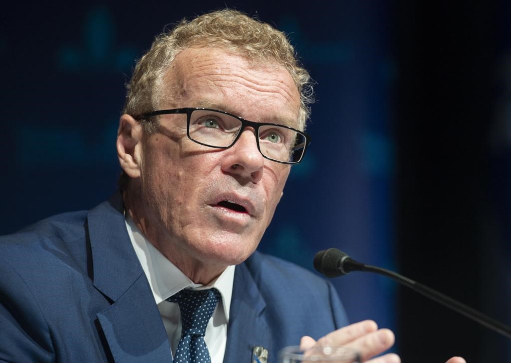 Quebec Labour Minister Jean Boulet speaks during a news conference in Montreal, Sunday, March, 21, 2021. 