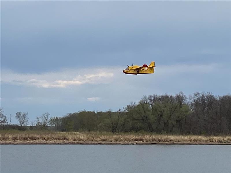 A waterbomber is seen near St Andrews in Manitoba.