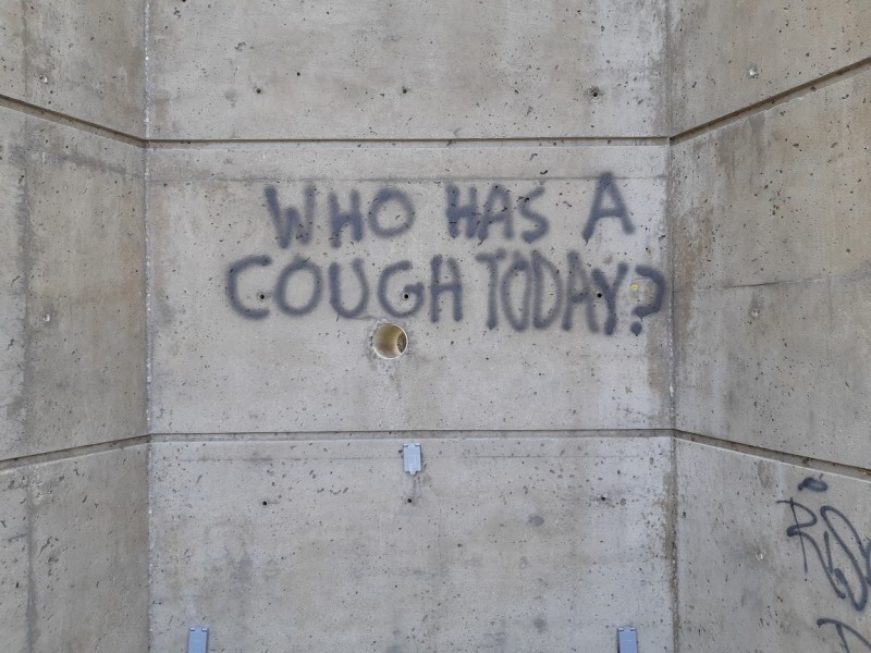 Graffiti seen spray-painted on the outdoor stage at Prince’s Island Park in Calgary.