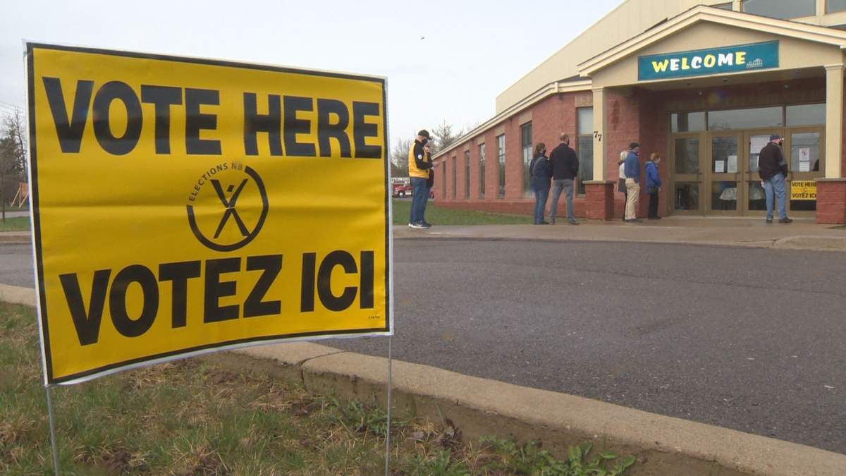 A short lineup of people gathered prior to advance polling opening in Moncton at 10 a.m. Saturday morning.