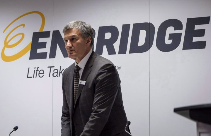Enbridge president and CEO Al Monaco prepares to address the company's annual meeting in Calgary, Wednesday, May 9, 2018.