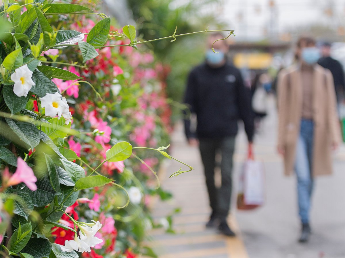 People wear face masks as they walk through the Atwater Market in Montreal, Saturday, May 8, 2021, as the COVID-19 pandemic continues in Canada and around the world. 