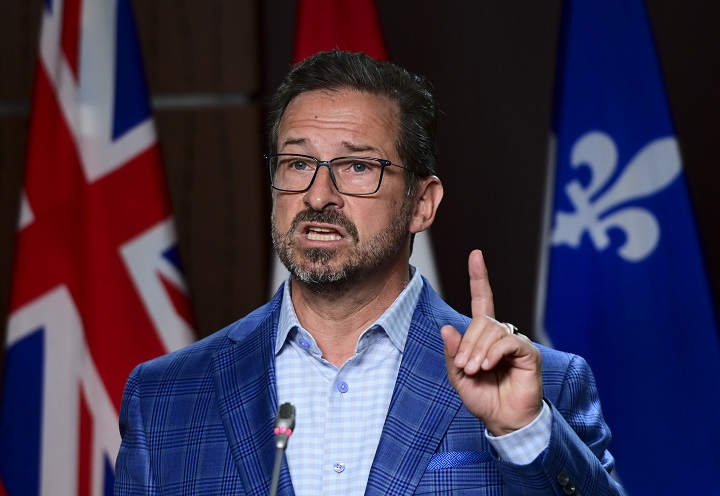 Bloc Québécois Leader Yves-François Blanchet holds a news conference on Parliament Hill in Ottawa on Wednesday, May 26, 2021. 