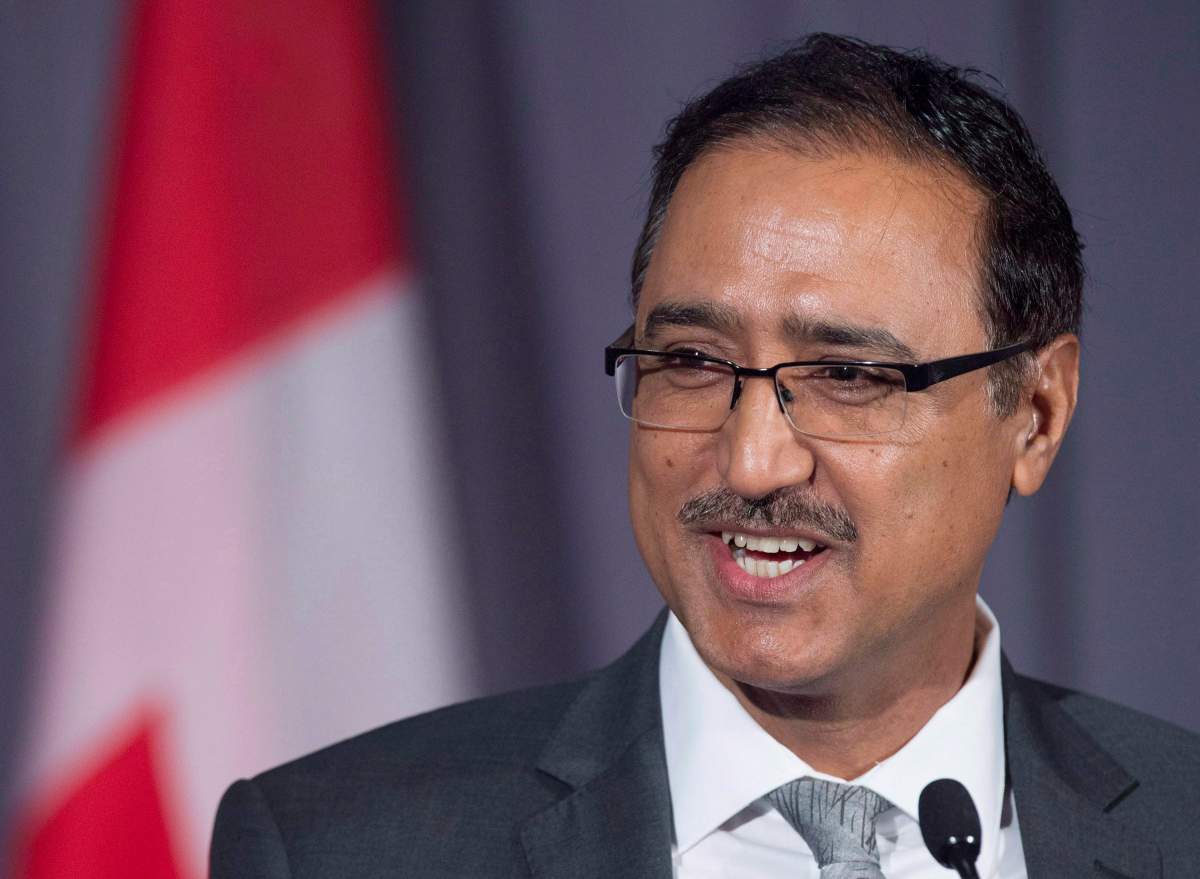 Former Canadian Natural Resources Minister Amarjeet Sohi fields questions about the government's plans regarding the Trans Mountain Pipeline Project, as the G7 environment, oceans and energy ministers meet in Halifax on Friday, Sept. 21, 2018. 