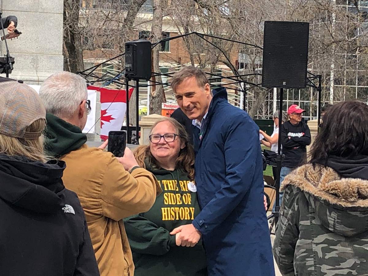 Maxime Bernier attended Saturday's protest in Regina and was ticketed.