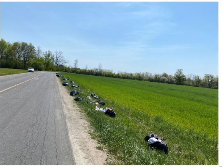 Officials say the garbage was thrown on 5/6 Sideroad between Line 1 South and Ridge Road West.