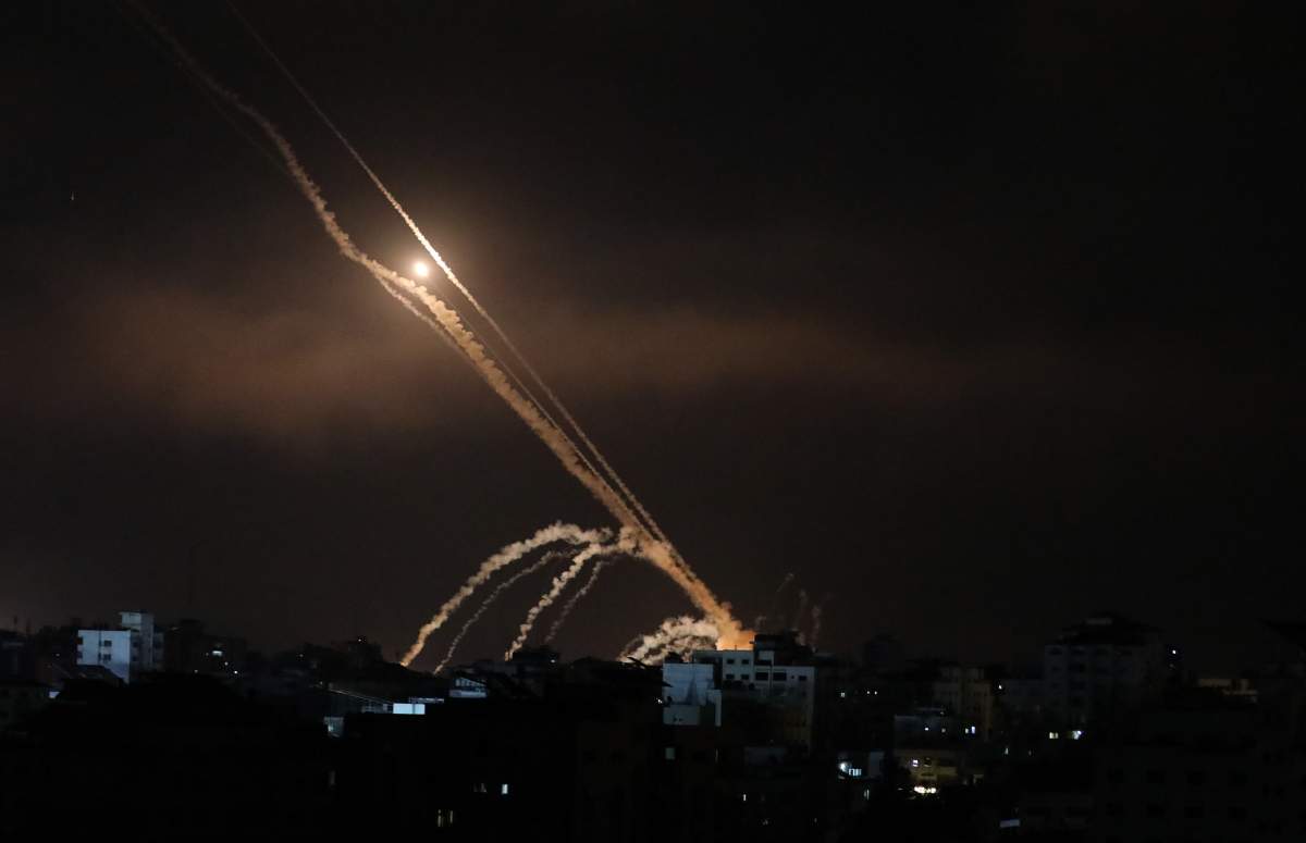 Rockets are being fired from Gaza targeting Israeli cities in response to Israeli airstrikes on the Gaza Strip, on May 15, 2021.