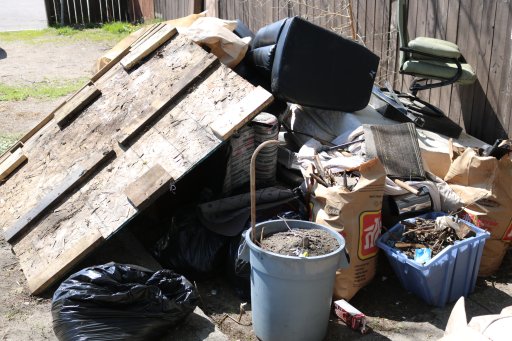 Pile of garbage that was cleaned out from Shirley Roberts backyard on May 1, 2021