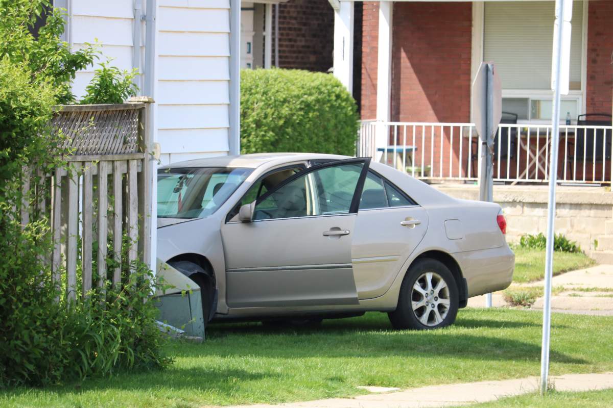 A vehicle struck a house at 122 Maitland Street the morning of Friday May 21, 2021.