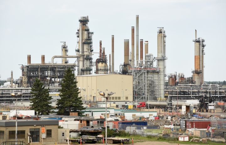 A view of  the Imperial Oil Refinery in Edmonton, Alberta on August 20, 2020. 