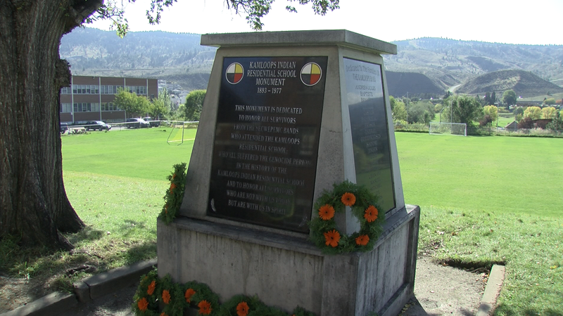 A file photo of a monument dedicated to survivors of the Kamloops Indian Residential School.