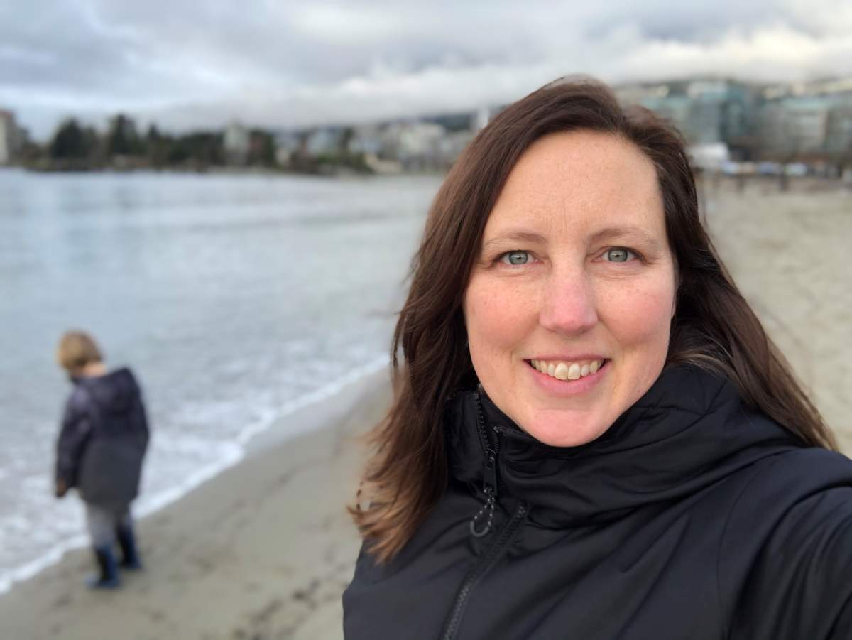 North Vancouver resident Karen Gladden Barre on the beach with child after her resignation